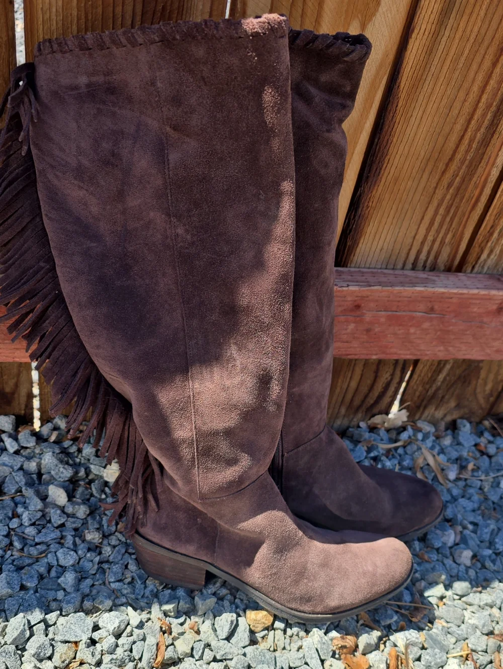 Reba Dark Brown Suede Over-the-Knee Fringe Boots
